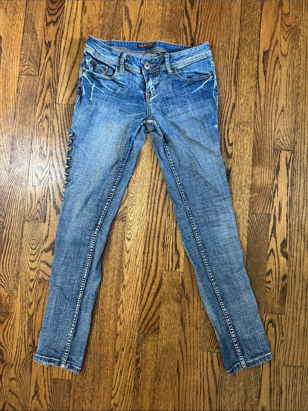 Vintage Y2K Zanadi Premium Lace-Up Side Low Rise Skinny Jeans Size 7 | 28x29